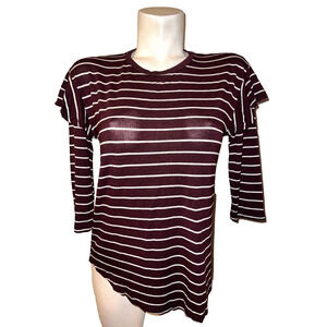 Anthropologie Dolan Left Coast XS Burgundy Stripe Ruffle Shoulders Shirt Fancy